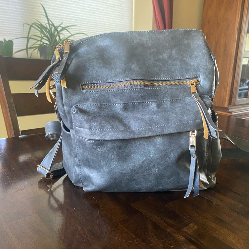 Modern+Chic Brielle Convertible Backpack Bag Gray Vegan Leather.